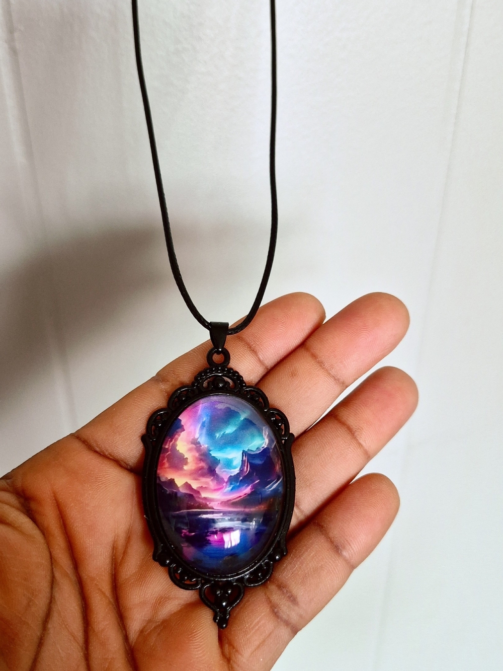 Black Frame Necklace with Multicolor Celestial Pendant
